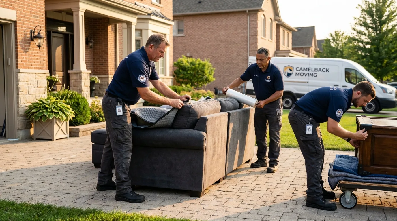 Large estate moving crew wrapping furniture in Portland, MI