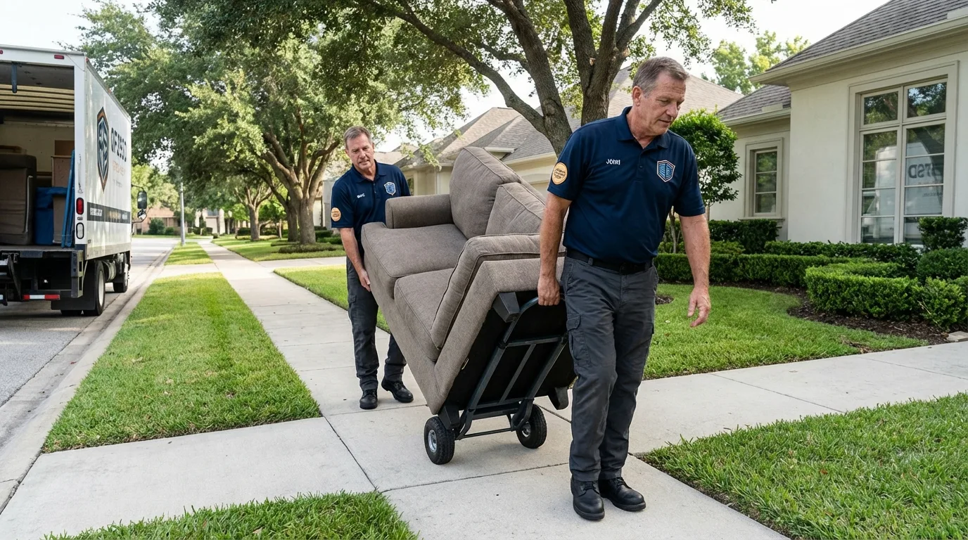 Local residential moving crew loading furniture in Portland, MI